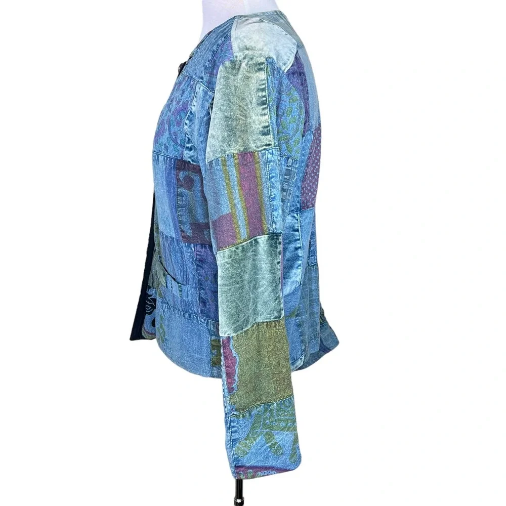 Sacred Threads Women’s Boho Art-to-Wear Patchwork Cotton Jacket Size Small